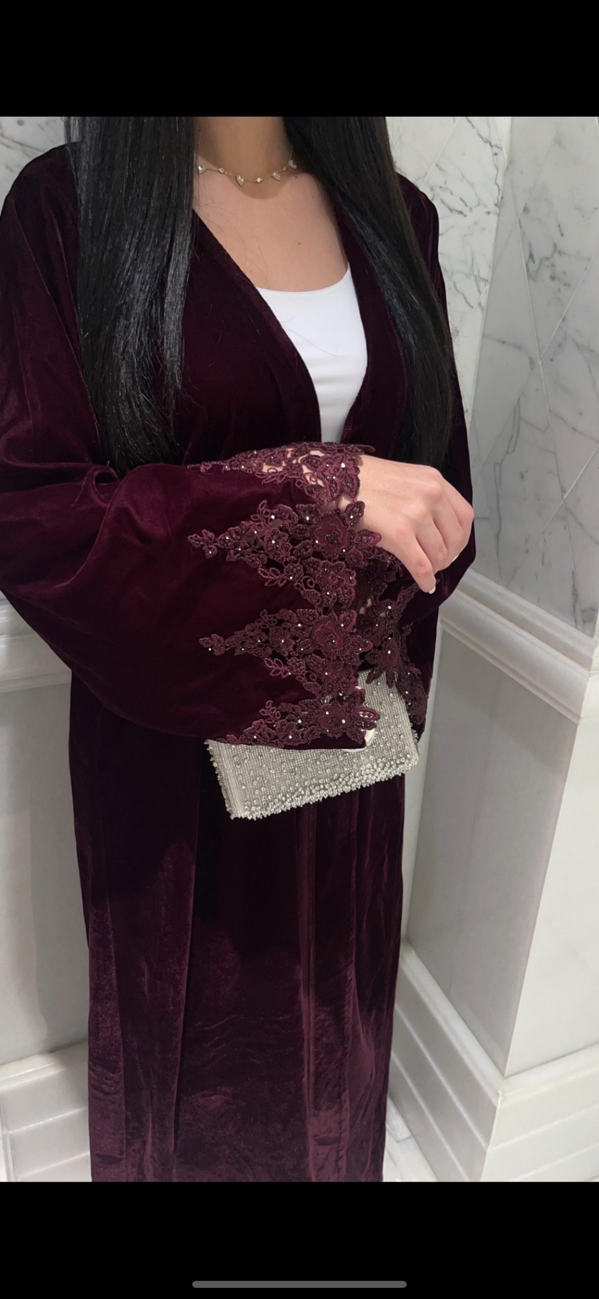 Maroon Velvet Abaya