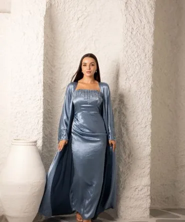 Blue Rhinestone Abaya Set