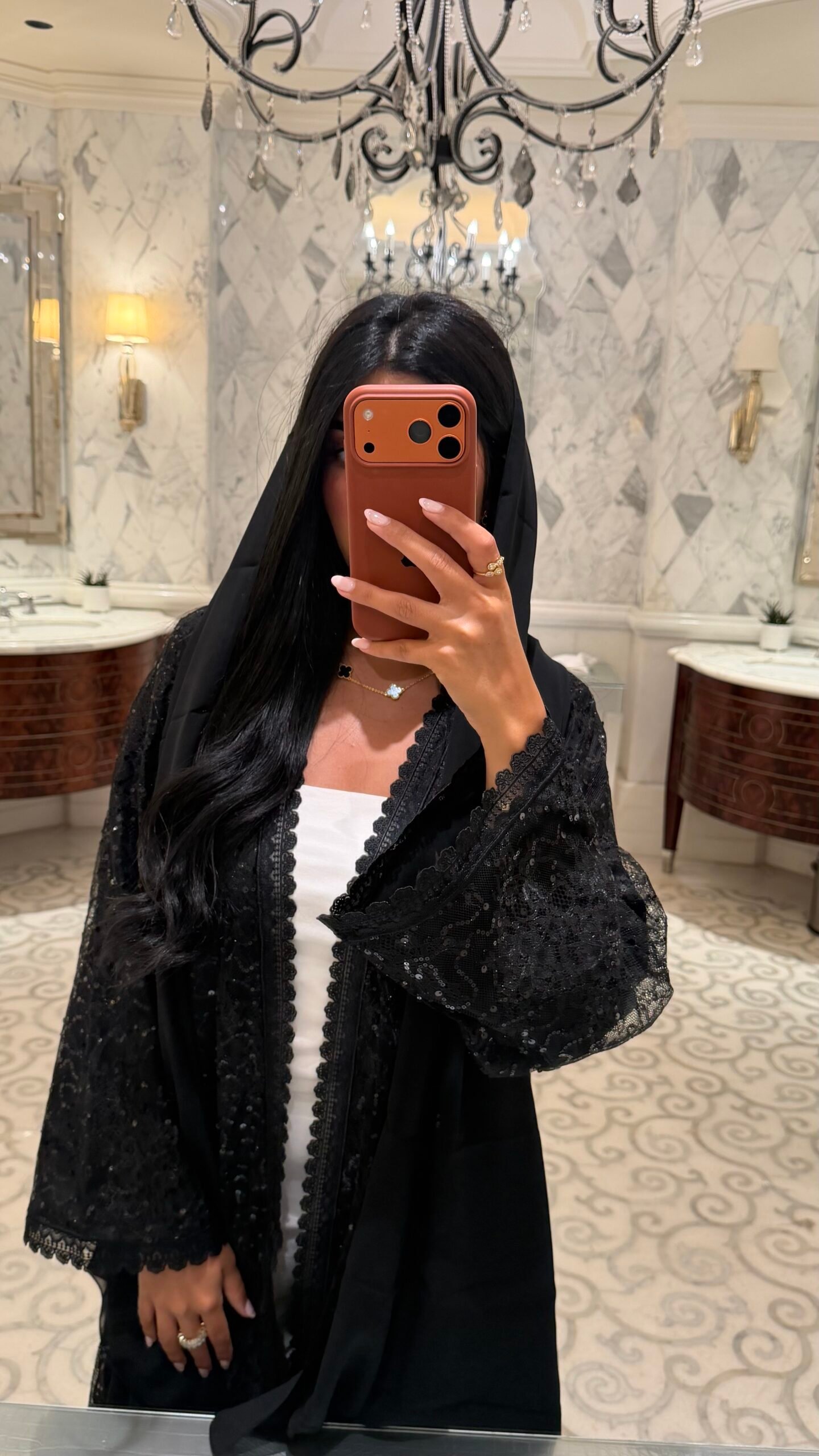 Black Sequin Dentelle Abaya - Image 9