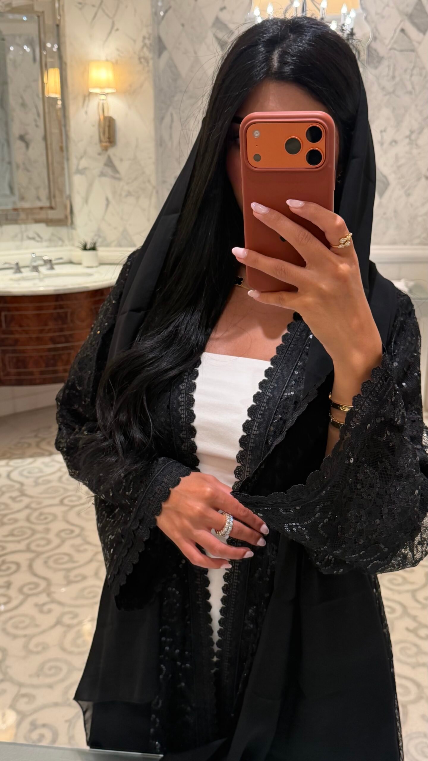 Black Sequin Dentelle Abaya - Image 8