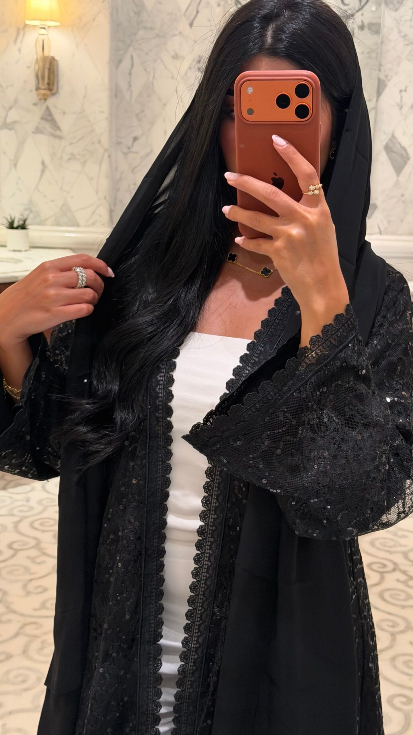 Black Sequin Dentelle Abaya - Image 6