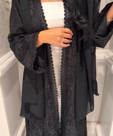 Black Sequin Dentelle Abaya